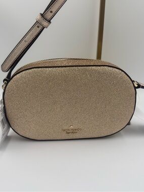 kate spade New York Gold Glitter Crossbody Bag w/ Metallic Adjustable Strap NWT